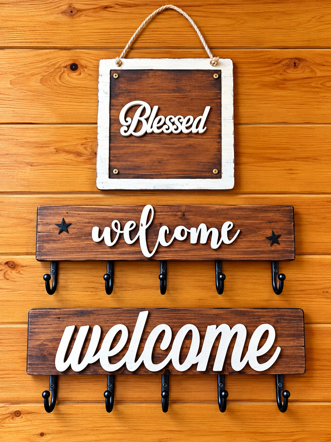 Blessed wall sign and welcome key hook racks